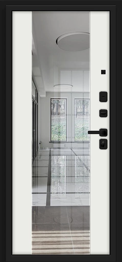 Входная дверь Optim Z-2 Нео Зеркало Муар черный/Белый BR6180 внутренняя сторона