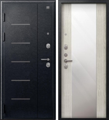 Дверь V-04 Черный муар - Полярный дуб Зеркало